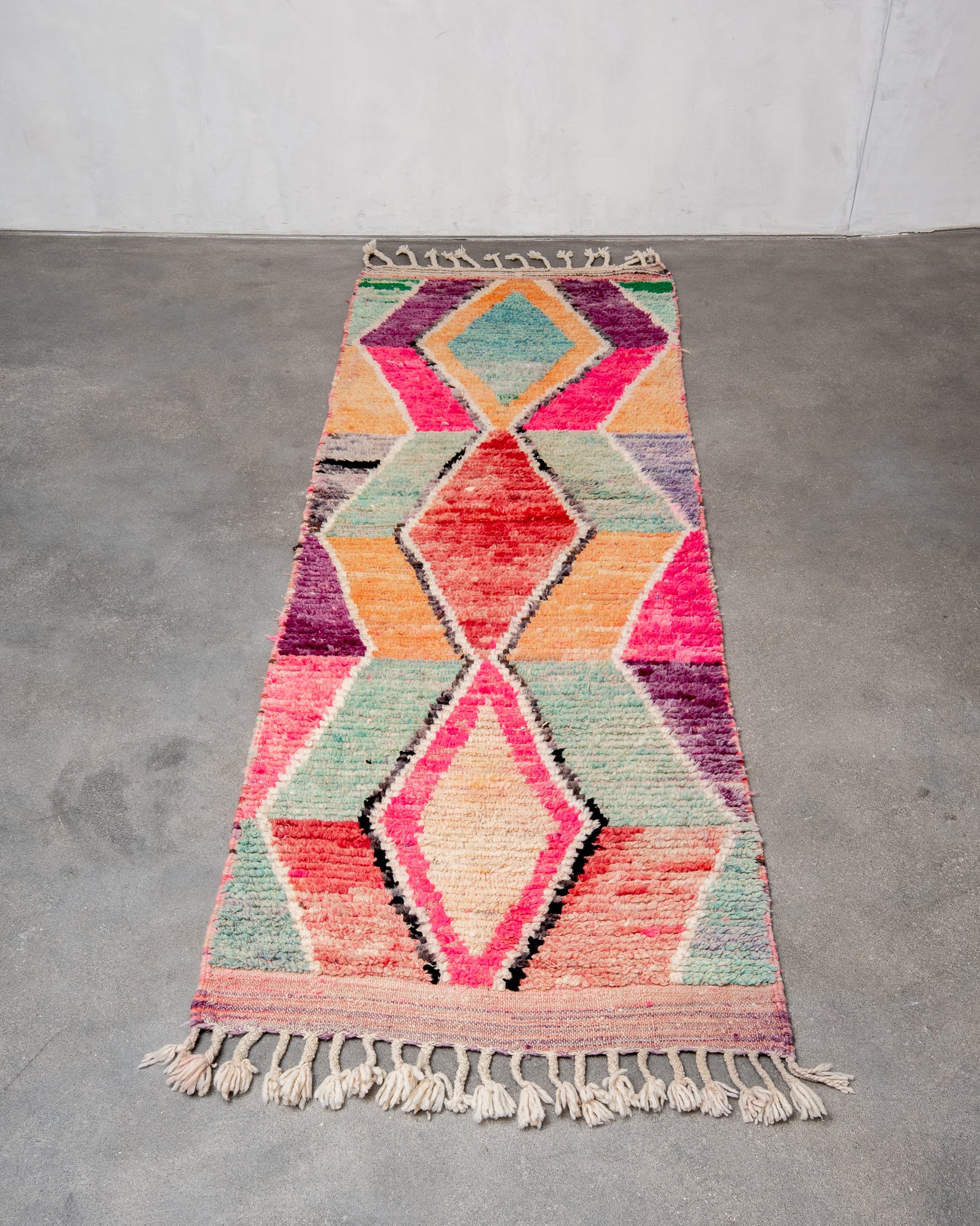 Modern designer handcrafted Berber runner rug from Morocco. Beniourain with beautiful colors and patterns.
